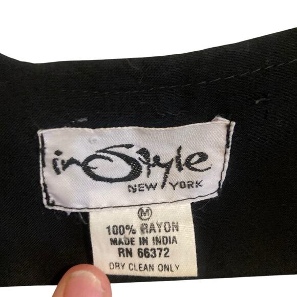 Vintage 90s Instyle New York Black Tribal Embroidered Fitted Rayon Vest Sz Small - Picture 6 of 16
